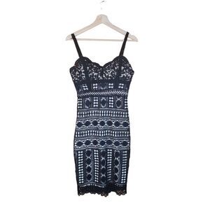 Anthropologie lace midi dress Small Champagne & Strawberry black cream crochet